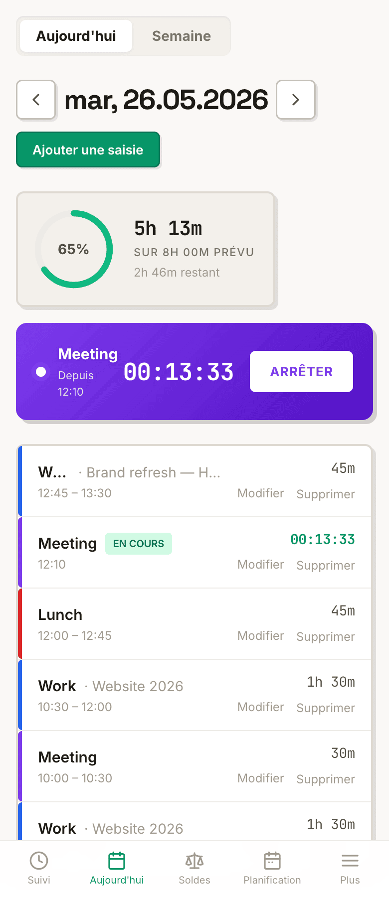 Vue Aujourd'hui sur iPhone — anneau de progression et saisies