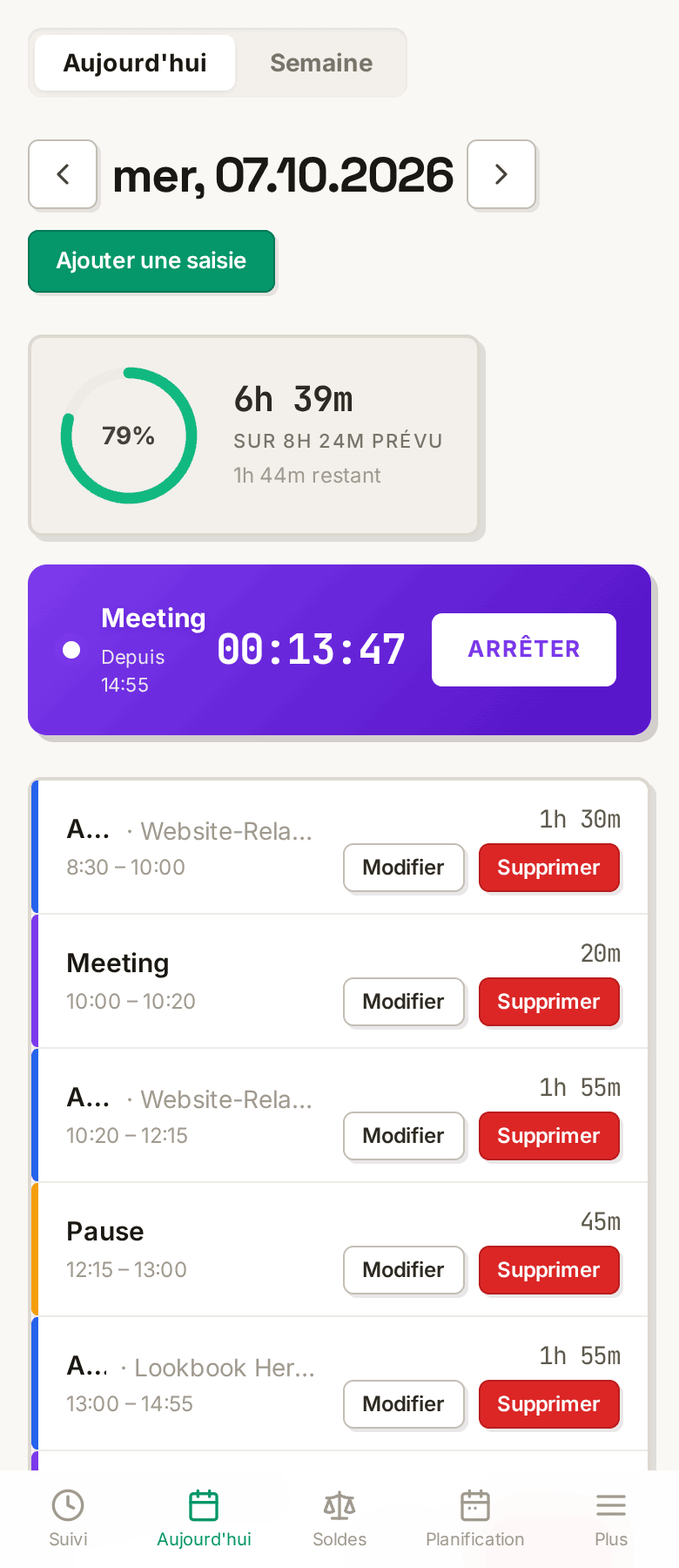 Vue Aujourd'hui de Momo sur iPhone — anneau de progression et saisies