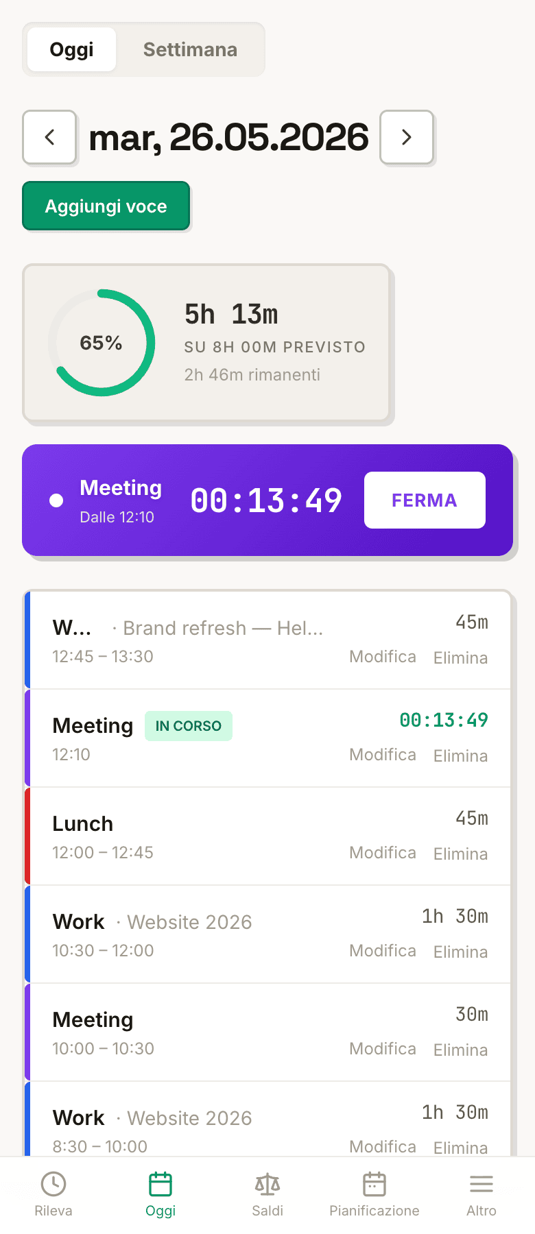 Vista Oggi su iPhone — anello di progresso e voci di tempo
